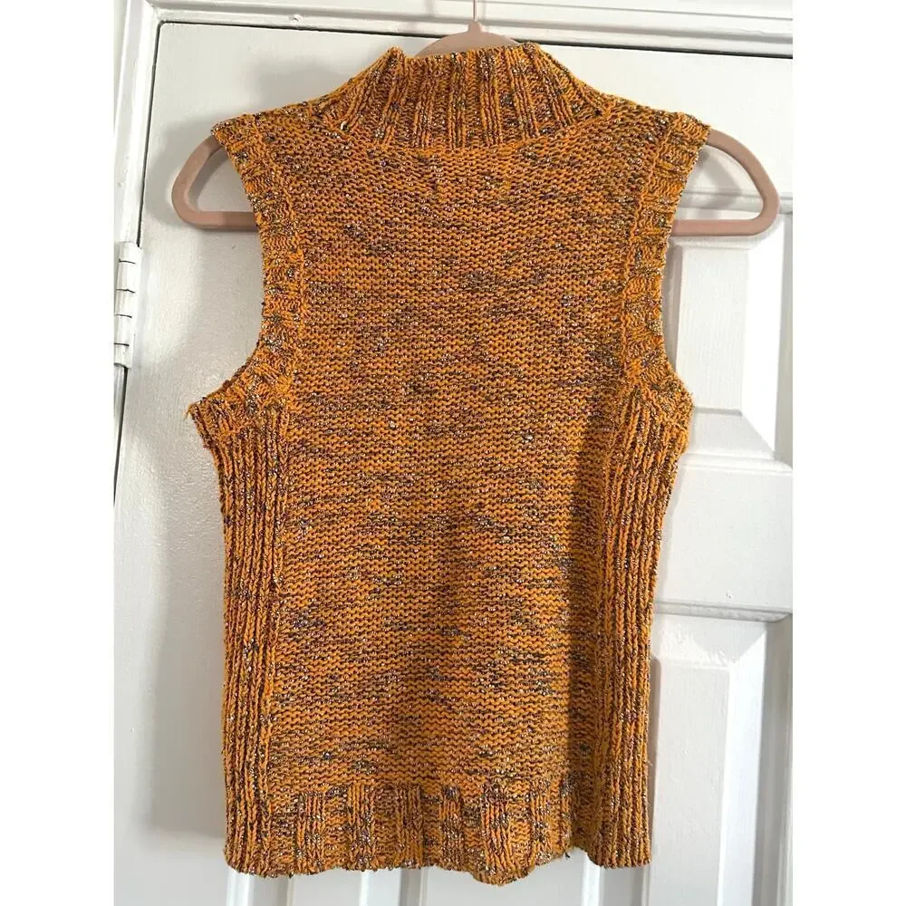 ANTHROPOLOGIE Sunrise Chunky Knit Mock Neck Sweater Vest Gold Multicolor Size XS